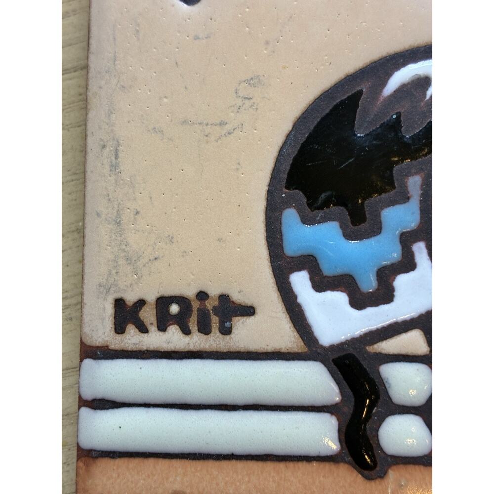 Vintage Clay Pottery Tile Kokopelli Mystery Folk Art Tucson Handmade Southwest - Picture 3 of 6